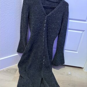 Charcoal Knit Button-Down Dress